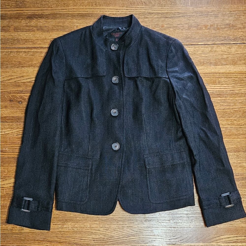 Talbots Petites Woven Fabric Coat with Wooden Accents